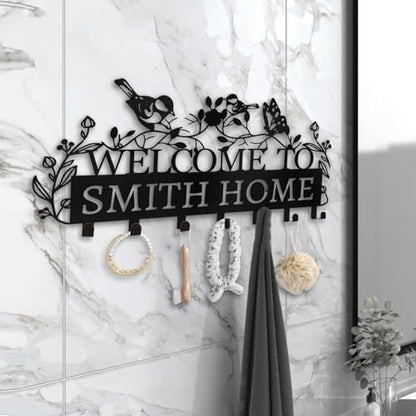 Personalized Key Holder for Wall - Welcome To My Home Metal Wall Key Hanger | Custom Name Key Rack Holder Wall Mount for Living Room Bedroom Doorway Hallway, Unique Housewarming Gift - color: 06 Bird
