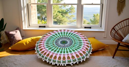 Large Round seat Floor Cushion Chair Ottoman Cover Pouf Pillow Meditation Floor Cushions for Adults Seating pouffe Ottoman Throw Covers Craft Room Furniture Sitting Cover 22 Inches Green White - color: Green White