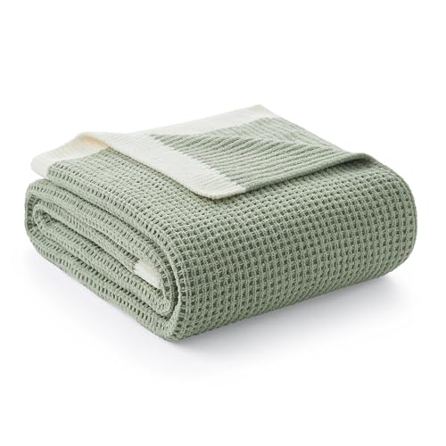 Chenille Throw Blanket, Soft Cozy Waffle Throw for Couch & Sofa, Warm Yet Lightweight, Breathable All-Season Throws for Women Men, Housewarming, Birthdays, 50"x60", Green - color: Sage Green, size: Chenille Waffle Knit(50" x 60")