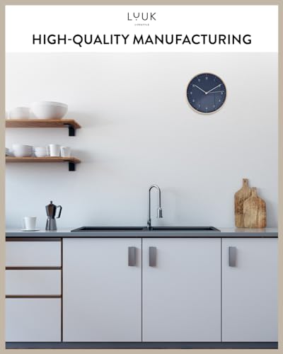 Modern Silent Quartz Wall Clock, 10in, Dark Blue & Gold | Royal color, Non-ticking, Analog, Easy-to-read display, Battery operated, Simple & Elegant, Housewarming gift - color: Dark Blue, 10"