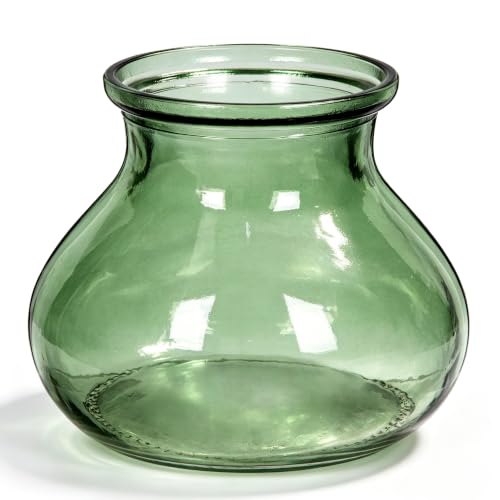 Hollyone Green Glass Vase Flower Vases Round Glass Vase Small Modern Art Decorative Flower Bottle Modern Vase for Table Centerpieces Farmhouse Wedding Office Living Room Home Decor - color: Green