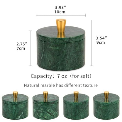 Marble Salt Cellar with Lid, Blackish Green, 4 inch | Natural Stone, Salt Pepper Box, Gold Alloy Handle, Kitchen Countertop Storage, Multi-Use, Sugar Spice Seasoning Container - color: Blackish Green