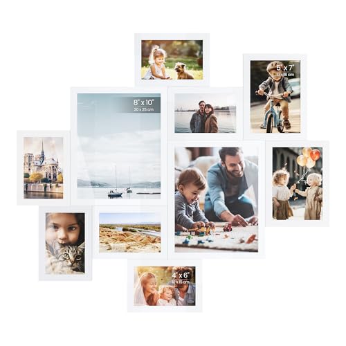 SONGMICS Picture Frames, Collage Photo Frames Set of 10, Two 8x10, Four 5x7, Four 4x6, Wall Gallery Display, Tool-Free Assembly, Cloud White URPF100WZ01 - color: Cloud White, size: 8*10 2 pack+ 5*7 4 pack + 4*6 4 pack