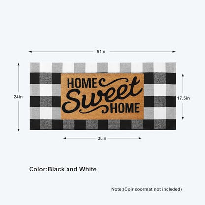 KIMODE Buffalo Plaid Outdoor Rug Runner Doormat 24'' x 51", Black/White Cotton Woven Checkered Fall Farmhouse Porch Rugs, Washable Indoor Door Mat for Front Layered Kitchen Bathroom Laundry Room | Checkered，Black and White,24"x51",Fall Farmhouse，Woven，Was
