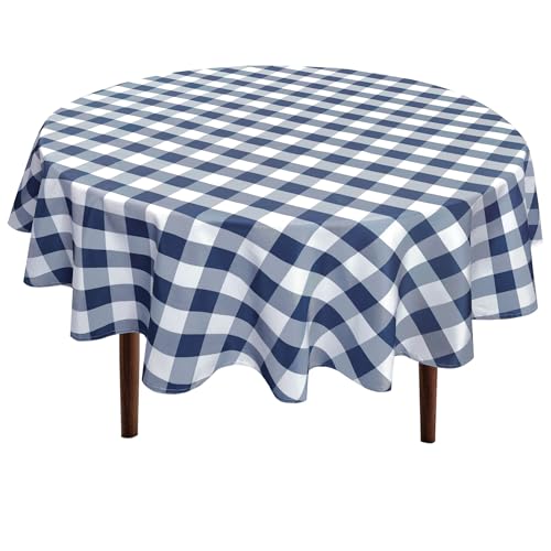 Checkered Round Tablecloth 30 Inch - Waterproof Stain and Wrinkle Resistant Washable Fabric Table Cloth for Dining Room Party Outdoor Picnic, Navy Blue and White - color: Navy Blue and White, size: 30" (Round)