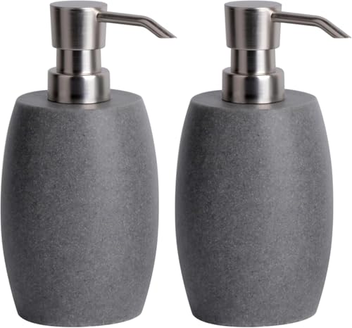 Clasin Home Sandstone Textured Resin Soap Dispenser with Metallic Pump and Waterproof Bottle Labels for Bathroom Kitchen Dish Hand Wash Shower Lotion Shampoo, 12 Oz, 2 Sets Gray - color: Dark Gray_2 Pcs