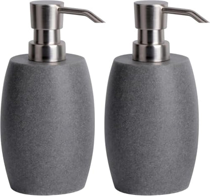 Clasin Home Sandstone Textured Resin Soap Dispenser with Metallic Pump and Waterproof Bottle Labels for Bathroom Kitchen Dish Hand Wash Shower Lotion Shampoo, 12 Oz, 2 Sets Gray - color: Dark Gray_2 Pcs