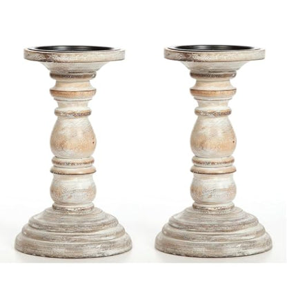 Hosley Set of 2 High Wood Candle Holder 8 Inch High for Pillar Wax Candles Flameless Candle. Distress Finish Candleholder. Ideal Gift for Wedding Party Home Spa Reiki Aromatherapy Candle Gardens O4 - size: 8 inch high x 2 Count