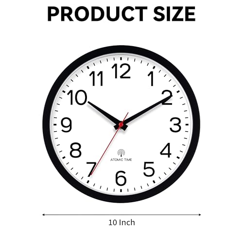 AKCISOT 10 Inch Wall Clock, Silent Battery Operated Analog Clock, Black | Atomic | Classroom | Kitchen | Office | Easy to Read Numbers | Garage - color: Atomic_black, size: 10 Inch