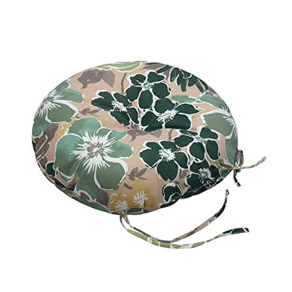 Magpie Fabrics 15" Round Bistro Seat Cushions with Ties, Set of 2, Waterproof All Weather Tufted 4" Thick Patio Chair Pads for Home Garden Dining Metal Stool - Green Floral - color: A Green Floral