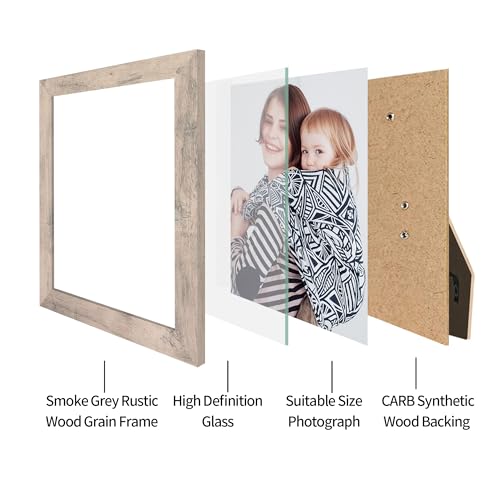 iRahmen 8x10 Picture Frame Set of 4, Smoke Gray Frame with High Definition Real Glass, 8 x 10 Wood Photo Frame for Tabletop Display and Wall Mounting - color: Smoke Gray, size: 8X10