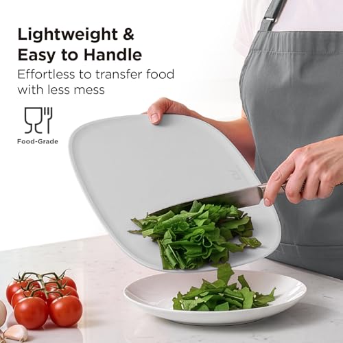 Kitchen Mama DuoEssentials TPU Cutting Board Set, 2 Sizes, Metal Gray | Knife Friendly, Non Slip, Dishwasher Safe, Flexible with Juice Groove, Odor Resistant - color: Metal Gray