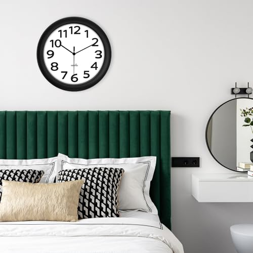 10 Inch Wall Clock, 2Pack Silent Non Ticking Battery Operated Clocks | Black Analog Clock| Living Room, Office, Classroom, Bedroom, Kitchen, Bathroom| Modern Simple Style | Easy to Read | Accurate - color: With Black Second Hand, size: 10 inches