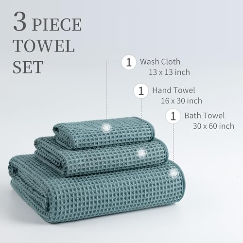 MICROFI New Microfiber Waffle Bath Towels, 3 Pieces, Oversized, Soft, Absorbent, Fast Drying, Lint Free, Includes Bath, Face and Hand Towels 430 GSM - color: Green