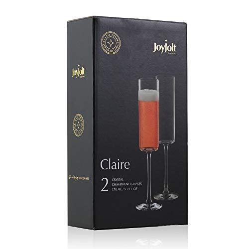 JoyJolt Champagne Flutes, Claire Collection Crystal Champagne Glasses Set of 2, 5.7 Ounce Capacity, Exquisite Craftsmanship, Ideal for Home Bar, Special Occasions – Made in Europe - style: Champagne Flutes