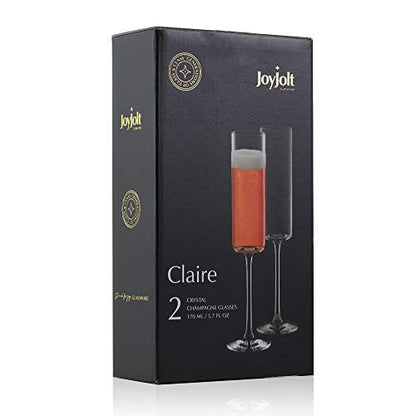 JoyJolt Champagne Flutes, Claire Collection Crystal Champagne Glasses Set of 2, 5.7 Ounce Capacity, Exquisite Craftsmanship, Ideal for Home Bar, Special Occasions – Made in Europe - style: Champagne Flutes