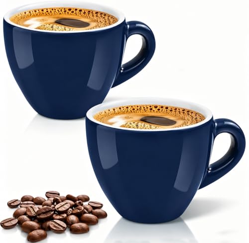 Pilnocok Ceramic Espresso Cups Set of 2, 2.5 oz Blue Small Coffee Mugs | Demitasse Cups for Espresso Shot, Cappuccino, Perfect for Espresso Machine and Coffee Maker, Dishwasher & Microwave Safe - color: Blue, size: 2.5 oz