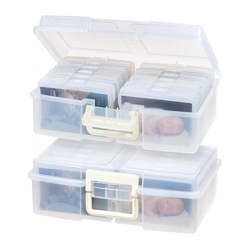 IRIS USA Photo Storage Box |Made in USA| 12 Cases - (2-Pack) - Clear | Fits 4" x 6" Pictures / Built-In Handle / Organizing Containers for Tasks, Stickers, Ephemera & Flashcards - color: Clear, size: 12 Cases (4x6), style: Handle Box (2 - Pack)