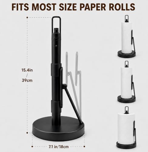 Paper Towel Holder with Spray Pump, All-in-One Countertop Paper Towel Stand with Refillable Bottle, One-Handed Tear Kitchen Roll Holder, Weighted Base, Matte Black - color: Black