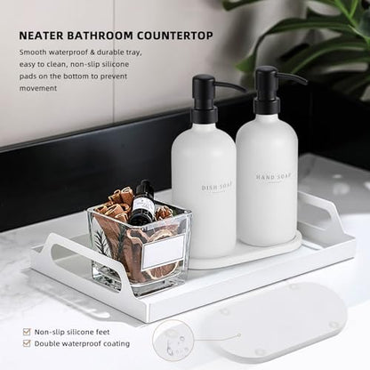 Glass Soap Dispenser - Dish Hand Soap Dispenser for Kitchen Set, Bathroom Soap Lotion Dispenser with 304 Rust Proof Pump, Tray, White Bottle/Black Pump - color: White Bottle/Black Pump + Tray + Funnel