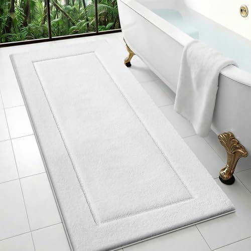 Bathroom Rug 24" x 60, Bath Mat, Runner Rug for Kitchen, Hallway | Non Slip, Absorbent and Quick Drying, Absorbent, Washable Rug for Bathtub, sink, Shower, Bedroom, Laundry, Floor - color: White, size: 24" x 60"