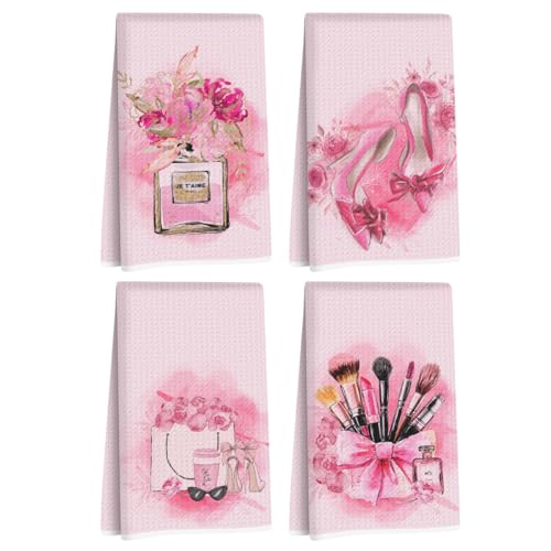 4 Pcs Pink Hand Towels for Bathroom, Perfume Bow Decor Reusable Tea Towels - color: Multi 1352