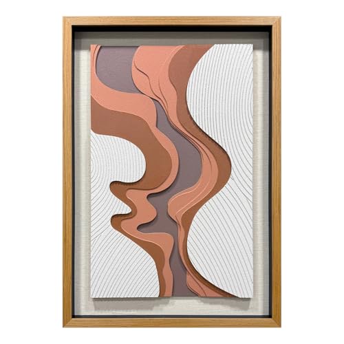 BrightA 5-Layer Wood Relief Wooden Wall Art Fluid Curves in Warm Brown & Ash Grey with Linear Grain Background, Framed in Solid Wood & Tempered Glass for Contemporary Walls 27.5"x39.4" - color: Rice white + earth yellow + dark brown 3 + natural wood tone,
