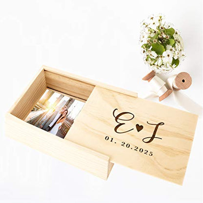 Koyal Wholesale Custom Engraved Cursive Initials Wedding Keepsake Box, 4 x 6 -inch, Custom Initials and Date, Wood - color: Cursive Initials