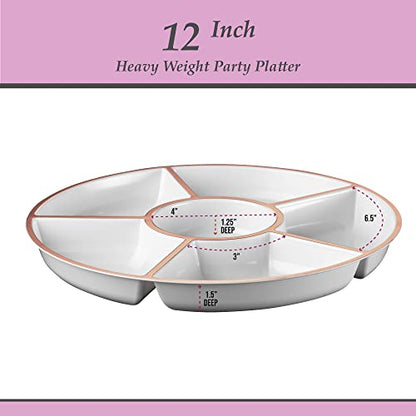 Plasticpro 6 Sectional Round Plastic Serving Tray/Platter (4, White & Rose Gold) - color: White & Rose Gold