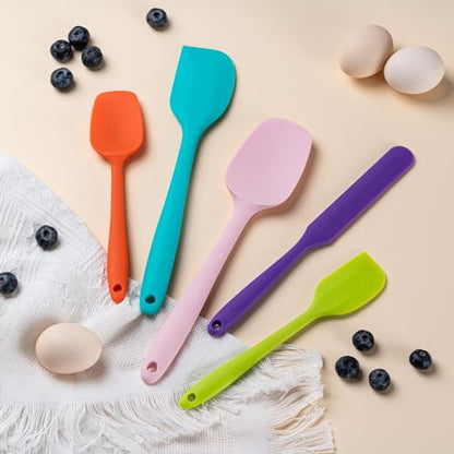 Silicone Spatula Set,5 Piece Food Grade Rubber Spatulas,Macaron Blue | Spatulas Silicone Heat Resistant for Baking,Cooking,and Mixing High Heat Resistant Non Stick Dishwasher Safe BPA-Free - color: Macaron blue