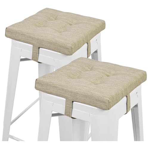 baibu 14 Inch Memory Foam Square Seat Cushion Set of 2, Dual-Layer Design Bar Stool Square Seat Cushion with Ties- 2 Pads Only, Beige (14" (35CM)) - color: Beige, size: 14x14x1.5 Inch (Pack of 2)