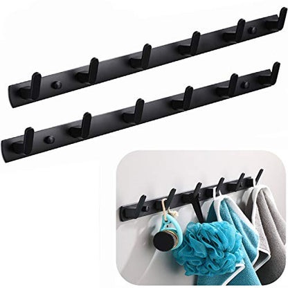 Wall Mounted Coat Rack, 6 Hooks, 21.7"x1.3", Modern, Black, 2 Pcs | Space Aluminum, Rustproof, for Hallway, Entryway, Hanging Holder for Clothes, Towel, Backpack, 40 lbs Capacity, Easy Install - size: 6 Hooks(2 packs)