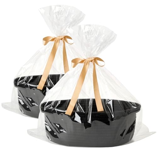 2 Pack Small Woven Gift Basket Empty with Bag & Ribbon - Gifts for Mom, Baby Shower, Birthdays & Raffle - Cotton Rope Storage Basket for Dog Toys or Shelf - 12"x8"x5", Black - color: Black, size: 2 Packs