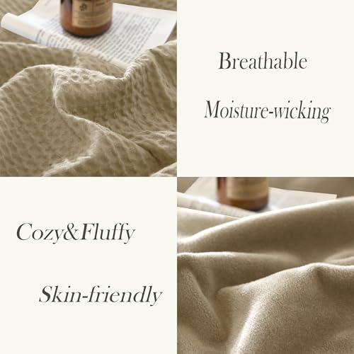 CHUFFED Cotton Waffle Blanket King Size - Plush Milk Velvet & Reversible Waffle Weave,Anti-Static 500Gsm Design，Thick Cozy Soft Winter Blanket for Bed, Couch, Sofa - Khaki, 104x90 Inches - color: Khaki, size: King