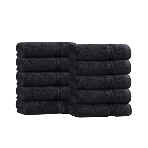 Superior Egyptian Cotton 10-Piece Face Towel Set , Small Towels For Facial, Spa, Quick Dry, Absorbent Towels, Bathroom Accessories, Guest Bath, Home Essentials, Washcloth, Airbnb, Black - color: Black, size: Washcloth (10-Pack)