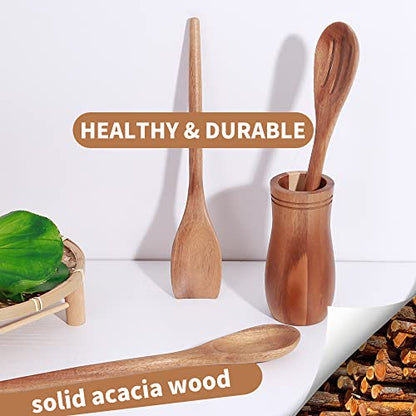 Delicate Wooden Utensils For Cooking, Set of 3, Wood Kitchen Utensils Cooking Tools, 12 Inch Acacia Wooden Spoons Spatula Set, Cooking Gadgets Safe For Nonstick Cookware, Easy To Use - style: Acacia Spoon Set of 3