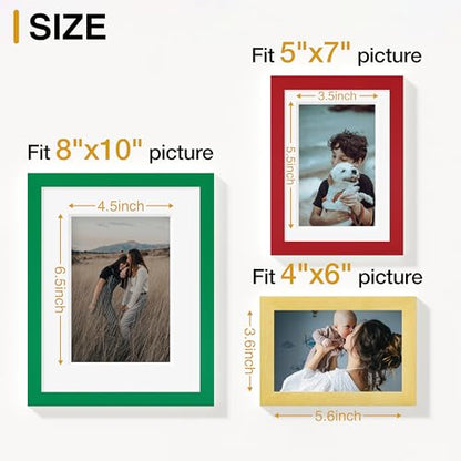 Vittanly 12 Pack Gallery Wall Frame Set, Green, Red, Gold | Gallery Wall Frame Set: 4pcs 8x10, 4pcs 5x7 & 4pcs 4x6 Photos for Wall & Table, Picture Frames made of Engineered Wood - color: Green & Red & Gold