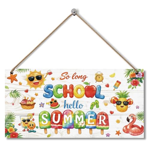 So Long School Hello Summer Wooden Sign, Summer Sign Home Decorative, Printed Wood Wall Art Signs, Farmhouse Decor for Porch, Entryway, Kitchen and Dining Room - color: Style 21
