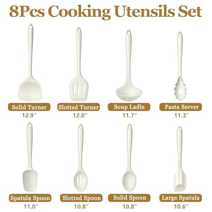 LIANYU 8Pcs Kitchen Cooking Utensils Set, Nonstick Silicone Utensil Sets | Heat Resistant Kitchen Gadgets Essentials for Nonstick Cookware, with Spatula, Spoon, Tuner, Ladle, Dishwasher Safe, White - color: White