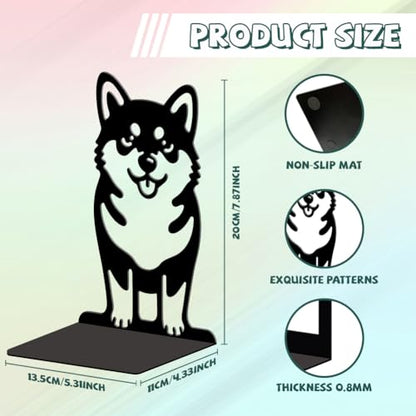 5.3"x4.3"x7.9" Metal Bookends, Heavy Duty Book Ends for Shelves | Cute Shiba Inu Theme Cast Iron Book Supports, 1 Pair Decor Stoppers for Desk, Library, Office & Home Shelves - style: Cute Shiba Inu