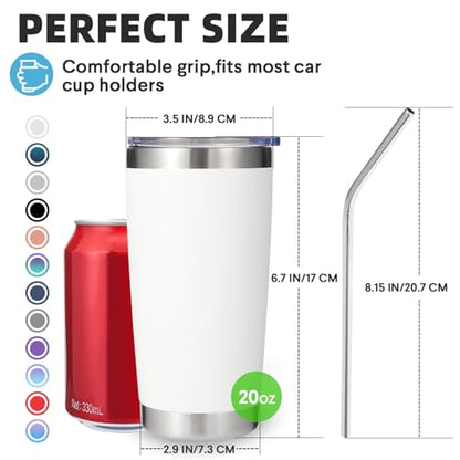 Volhoply 20oz Stainless Steel Tumbler with Lid and Straw Bulk 4 Pack,Double Wall Insulated Travel Iced Coffee Mug Fits Cup holder,Powder Coated Cups for Hot/Cold Drinks,Christmas Gifts（White,4 Set） - color: White