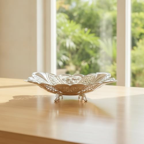 Qianly Metal Serving Tray with Handles Silver Tone Serving Tray with Handles Decorative for Hosts, Home Stylists, Afternoon Tea, Weddings, Dining Table, Gondola High Fruit Plate