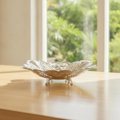 Qianly Metal Serving Tray with Handles Silver Tone Serving Tray with Handles Decorative for Hosts, Home Stylists, Afternoon Tea, Weddings, Dining Table, Gondola High Fruit Plate