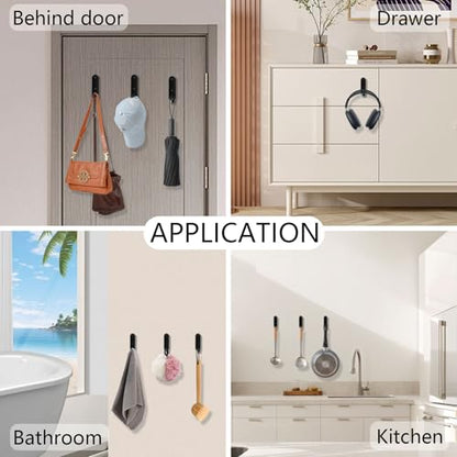 2PCS Foldable Wall Hooks, Heavy Duty Zinc Alloy Folding Wall Hooks,Folding Coat Hooks, Flip Down Hook for Hanging Coats, Bags, Hats, Cooking Utensil, Bathrobes, Keys (Black) - color: Black, size: 2 Hooks