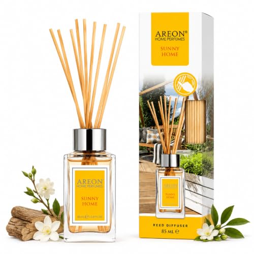 Areon Sunny Home Luxury Perfume Reed Diffuser,10 Rattan Reeds,85ml | Luxury Reed Diffuser Suitable for Bedrooms, Living Rooms, Bathrooms, Offices, Entryways, and Other Indoor Spaces. - color: Sunny Home, size: 85ml