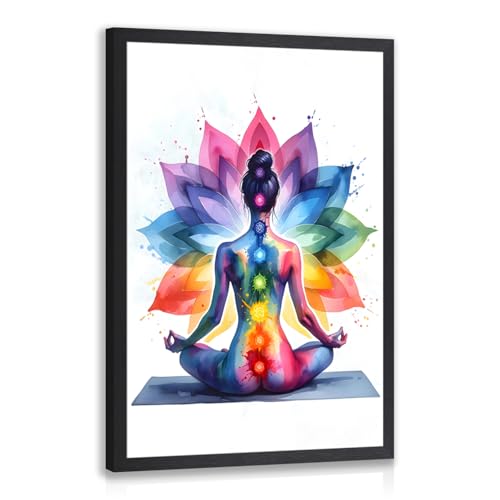 GELDSTEI Wood Framed Colorful Chakra Yoga Zen Wall Art 16x24 in | Lotus Meditation Wall Decor, Spiritual Chakra Art Print, Relaxing Zen Decor for Yoga Studio and Home - color: Colorful(Wood), size: 24"L x 16"W