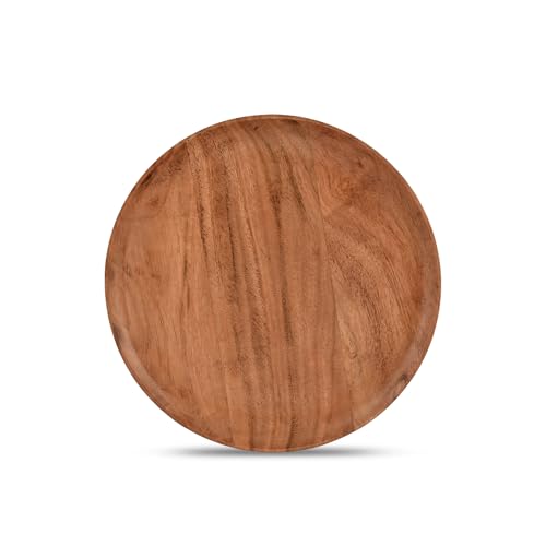 Acacia Wood Dinner Plates Set of 4 for Dishes Snack, Dessert Natural Wood Plates Serving Dinnerware Plate for Dinner (8" x 8" x 0.75")