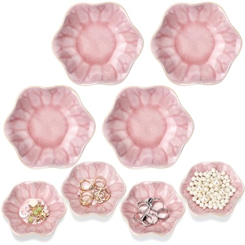 4 Pack Small Jewelry Dish Ceramic Trinket Holder Tray for Rings Earrings Key Bowl Women Mother's Day Wedding Gift(Pink) - color: Pink, style: Ceramic