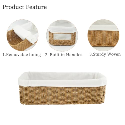 YRMT Rattan Toilet Tank Basket Toilet Paper Storage Baskets for Bathroom Handwoven Toiletry Countertop Organizer Water-Resistant Home Decor 14" x 6" x 4" (Rattan)