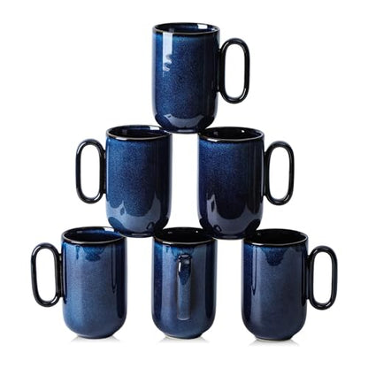 vicrays Ceramic Coffee Mug Set - 16 Ounce Large Stoneware Mug for Men Women - Unique Glazed Porcelain Mugs with Handle for Coffee Latte Tea Milk Cocoa - Set of 6 (Blue) - color: Blue